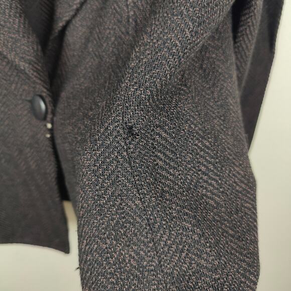 St John Knit Blazer Size 12 Black Herringbone Leather Trim Preppy Dog Show FLAWS - Picture 5 of 13